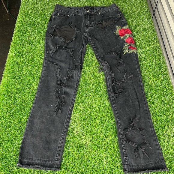 PacSun Denim - PACSUN Black Distressed Roses Jeans size 30